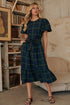 Hudson Plaid Palomino Bubble Sleeve Midi Dress